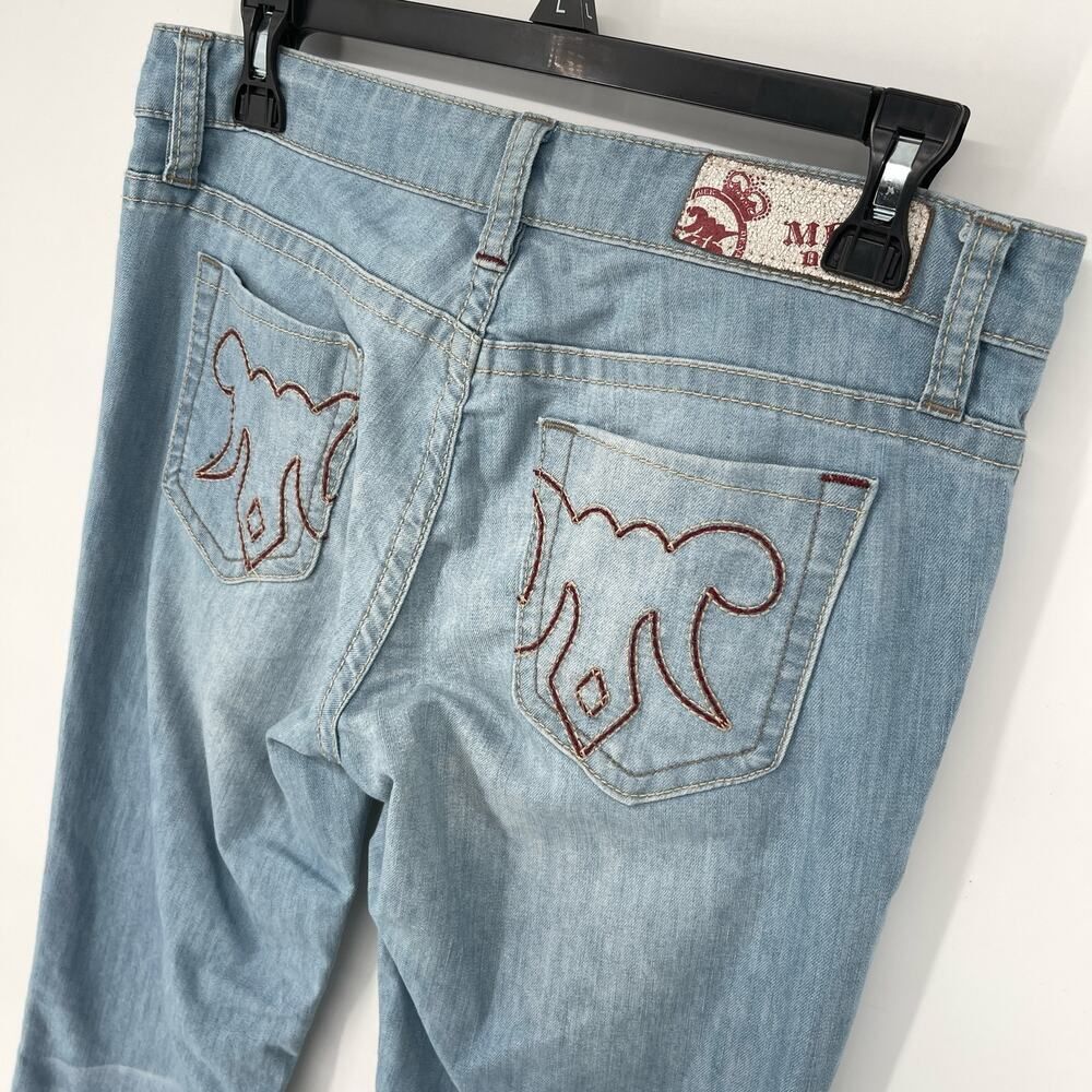 MEK Denim by Miss Me Kansas Bootcut Stretchy Jeans Size 28x34 Light Blue Wash
